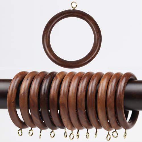 24-Piece Wooden Curtain Rod Rings, 2.2-Inch Inner Diameter Rosewood Rings