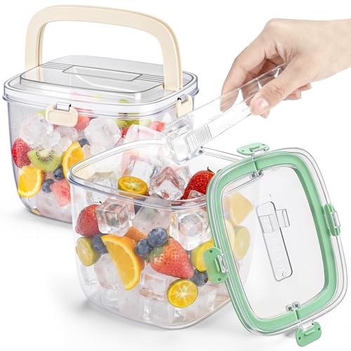 Acellegic 2-Pack 5L Ice Storage Bins with Lid & Tongs for Refrigerator & Party Use