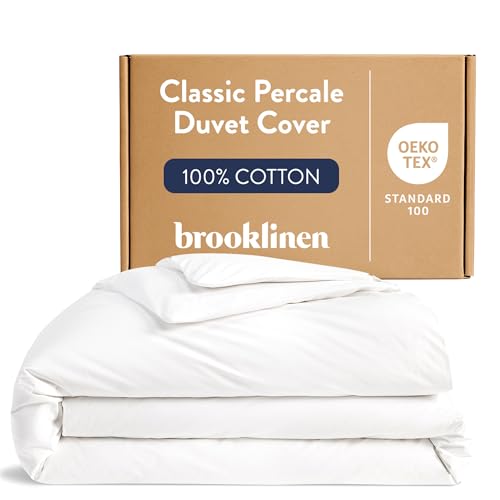 100% Cotton Percale Duvet Cover - Full/Queen, White - Crisp & Cooling