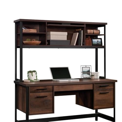 UrbanPro 60-Inch Engineered Wood and Metal Hutch with Adjustable Shelves and Barrister Door