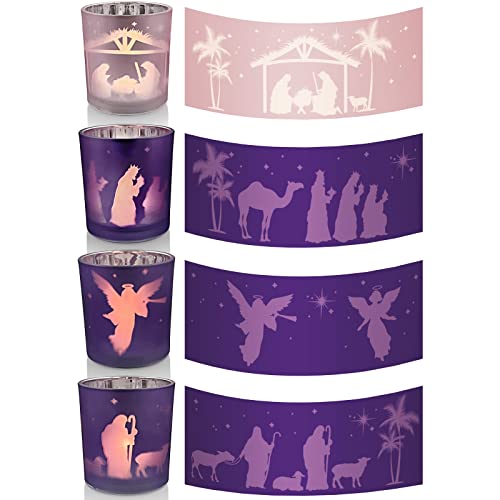 Glass Advent Candle Holders Set of 4 - Christmas Nativity Table Decor