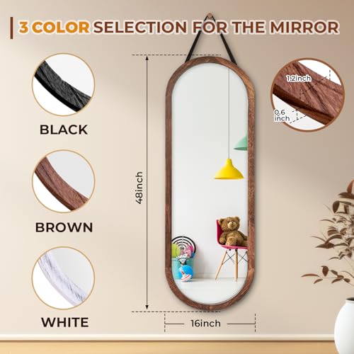 48x16 Inch Oval Full Length Wall Mirror with Solid Wood Frame