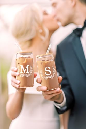 Personalized 16oz Glass Coffee Cup with Bamboo Lid and Straw