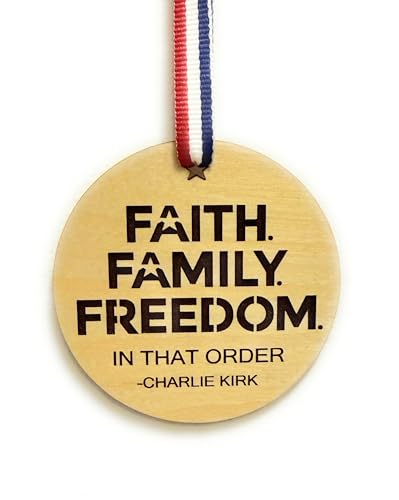 Faith Family Freedom Memorial Ornament with Red White & Blue Ribbon - Handmade USA