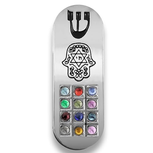 Car Mezuzah with Traveler's Prayer Scroll, Hamsa & Hoshen Stones