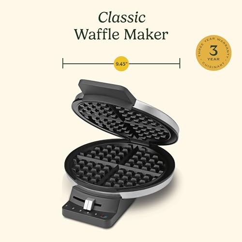 Round Classic Waffle Maker with 5 Browning Settings, 1250W Stainless Steel