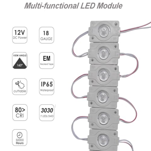 AOOYUANKE White LED Module Replacement Lights for Inflatables 20Pcs 3030SMD 12V DC IP65 with Self-Adhesive Back