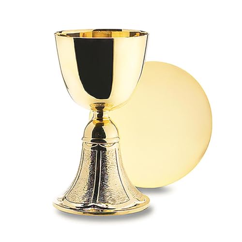 Gold Plated Brass Communion Chalice and Paten Set, 12 Ounce