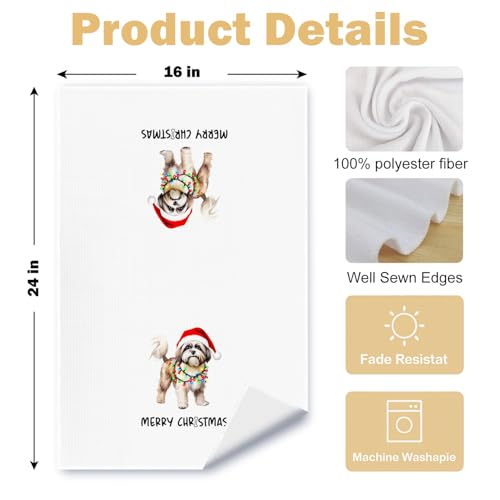 Christmas Shih Tzu Kitchen Dish Towels 2 Pack - Casual Holiday Dog Lover Gift