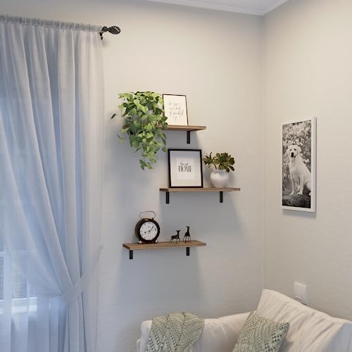 3-Piece Solid Wood Floating Wall Shelves, 16.5-Inch Rustic Storage Ledges