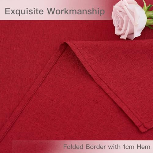 Maxmill Red Rectangular Linen Textured Waterproof Tablecloth 52 x 84 Inches