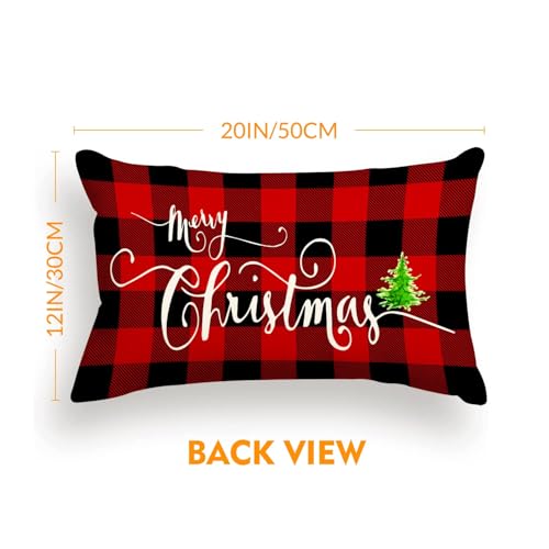Jbralid Christmas Pillow Cover 12x20 Inch Red Black Buffalo Plaid Farmhouse Decor, Pack of 1, Merry Christmas