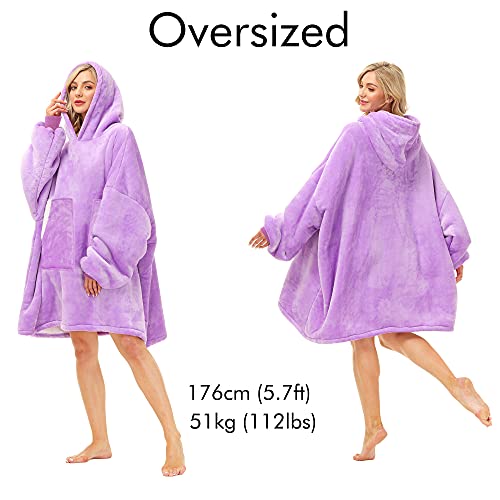 Oversized Wearable Blanket Hoodie, Cozy Sherpa Fleece Pullover, Purple