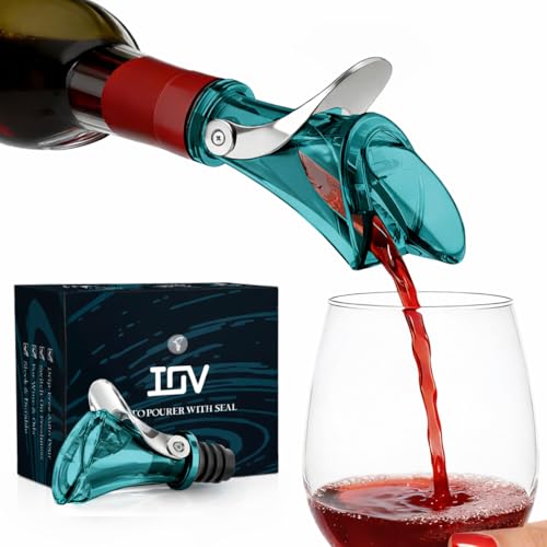 IOV No-Drip Wine Pour Spout with Auto Flip Dust Cap, Olive Oil & Vinegar Dispenser, Blue