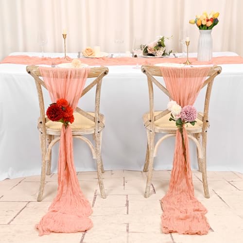 FXKS 12-Pack Coral Cheesecloth Table Runner 20x120 Inch - Elegant Wedding & Event Decor