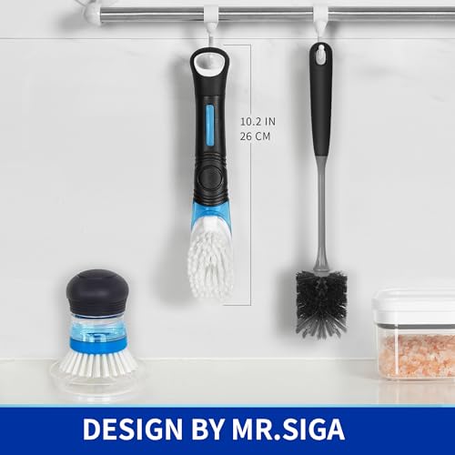Soap Dispensing Dish Brush with Scraper for Kitchen Pot & Pan Cleaning