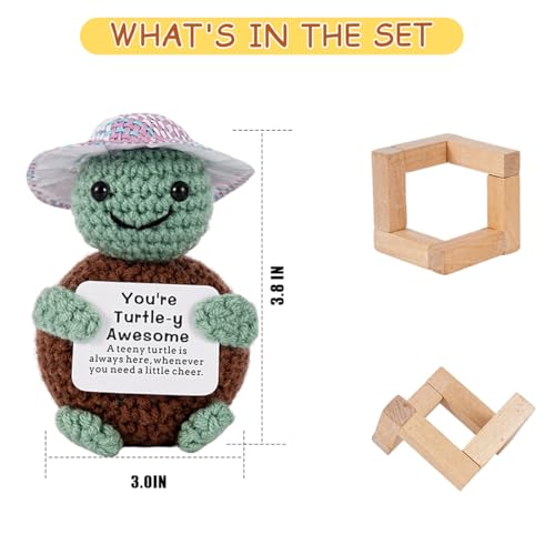 Handmade Crochet Turtle Doll with Encouragement Card and Healing Crystal