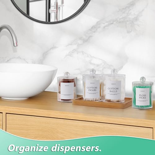 4 Pack Clear Bathroom Canister Set with Lids and Labels for Q-Tips and Cotton Rounds