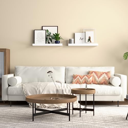 White Floating Wall Shelves with Lip Set of 2 - 16-Inch Display Ledge