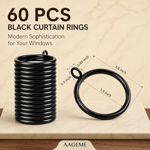 60-Pack Black Curtain Rings with Eyelets, 1.5-Inch Metal Drapery Rings