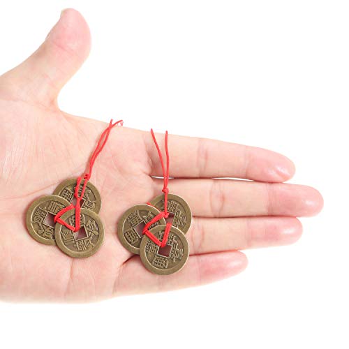 Chinese Fortune Coins with Red String - Feng Shui Good Luck Charms, 10 Pack