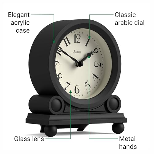 Small Traditional Mantel Clock, Black Desk & Shelf Timepiece