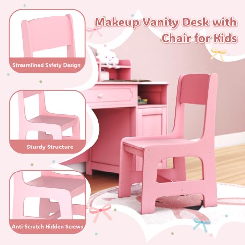 Kids Vanity Set with Mirror, Lights & Storage - Toddler Girl Dressing Table