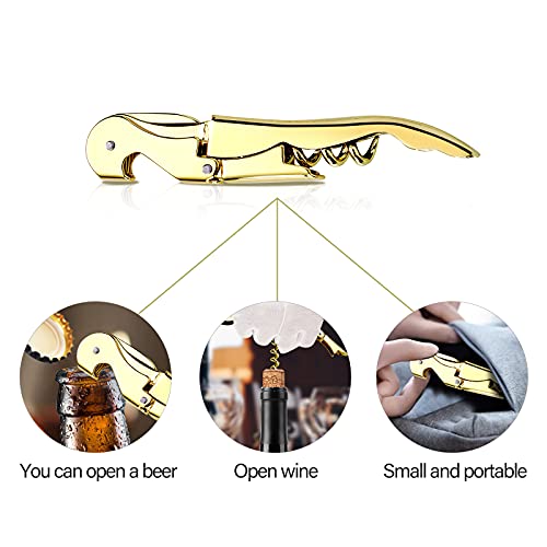 Gold Waiters Corkscrew Professional Wine Opener with Foil Cutter & Bottle Opener - All-in-One Stainless Steel Wine Key for Restaurants & Travel - 1 Pack