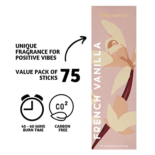 French Vanilla Incense Sticks - 75 Count, 8-Inch Natural Low-Smoke Aromatherapy