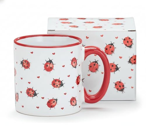 White Ladybug Ceramic Coffee Mug 13oz with Gift Box – Cute Red Polka Dot Cup