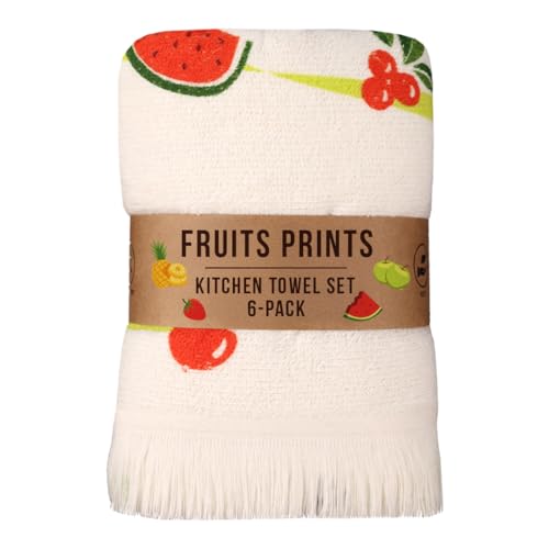 Fruit Print Kitchen Towels - Set of 6 Decorative Quick-Dry Dish Cloths