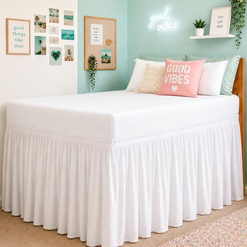 Twin XL Ruffled Bed Skirt with 36-Inch Drop - White Microfiber Dust Ruffle