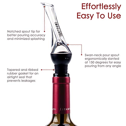 Wine Aerator Pourer and Decanter Spout - Premium Drip-Free Pourer (Black)