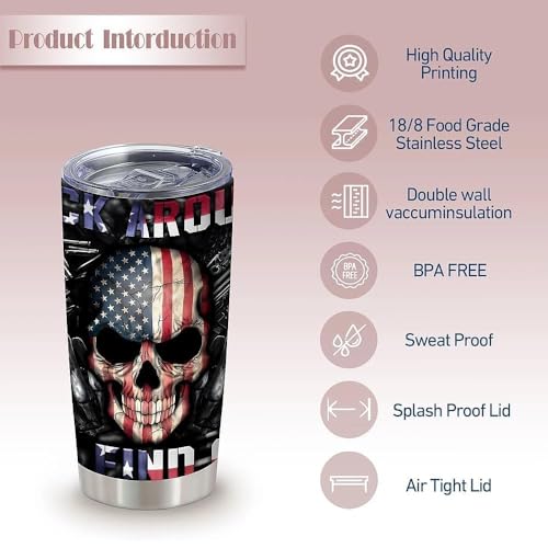 20oz Tactical American Flag Skull Stainless Steel Tumbler with Lid - ATHAND