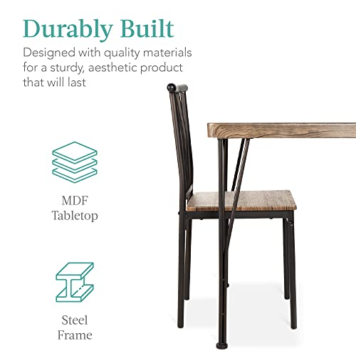 5-Piece Modern Dining Table Set with 4 Chairs - Wood and Metal, Drift Brown