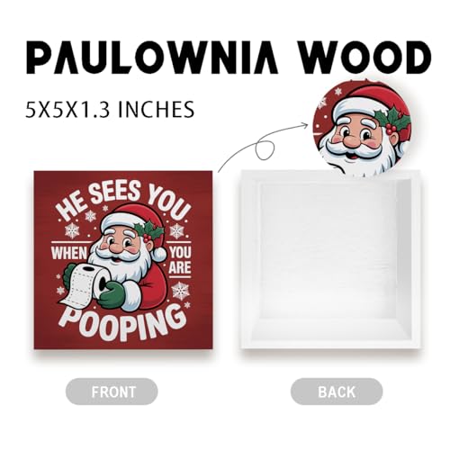 iRudyard Red Christmas Bathroom Decor Sign - Would Poop Here Again, 5x5 inch