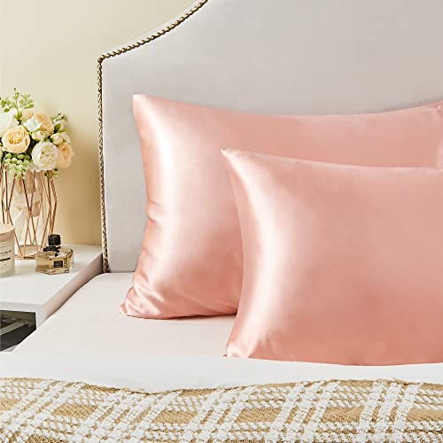 BEDELITE Zipper Satin Pillowcase Set of 2, Standard 20"x26" for Hair & Skin - Coral