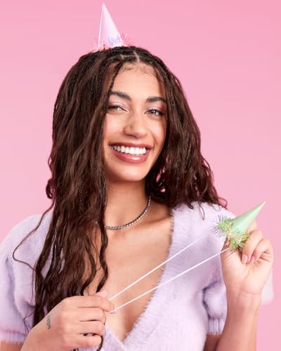10-Piece Iridescent Mini Party Hats with Foil Fringe and Elastic Strap