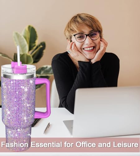 Lilac 40oz Glitter Tumbler with Handle & Straw – Rhinestones Bling Cup