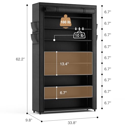 10-Tier Tall Shoe Rack Organizer with Dust-Proof Cover, 40-50 Pair Capacity
