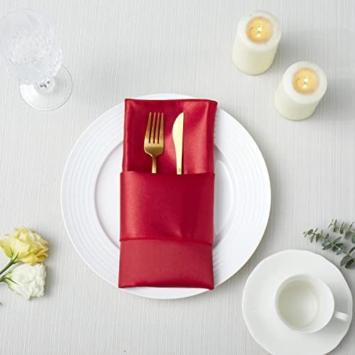 Red Satin Dinner Napkins 20x20 Inches - 100 Pack for Weddings and Parties