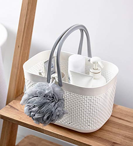 Plastic Portable Shower Caddy Basket Storage Organizer with Handle White