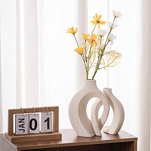 Hollow Ceramic Vase Set of 2 - Modern Matte Off-White Boho Decor Vases