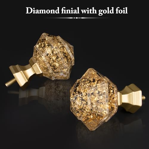 Gold Translucent Diamond Curtain Rod Finials for 3/4 Inch Drapery Rods