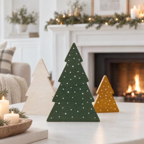 Set of 3 Rustic Wooden Christmas Trees - Tabletop Holiday Decor