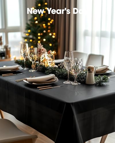 Pureegg Black Disposable Table Cloth 54x108 3-Pack for 4–8 ft Tables