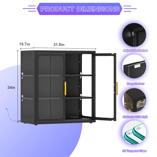 34" Glass Display Cabinet with RGB Lights and Adjustable Shelves