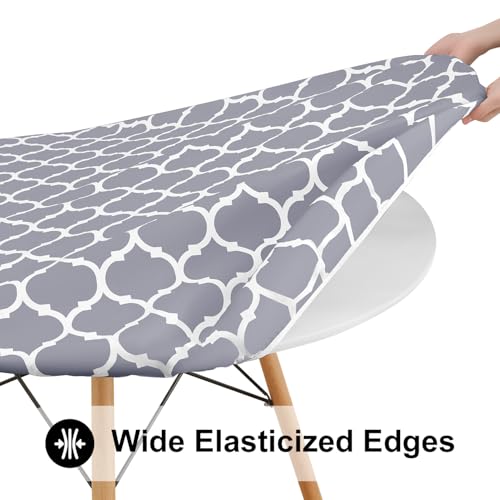 Round Elastic Fitted Tablecloth - Waterproof Vinyl Table Cover (45-56 Inch)