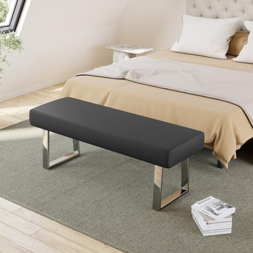 45.3-Inch Modern Faux Leather Dining Bench with Sturdy Chrome Metal Legs