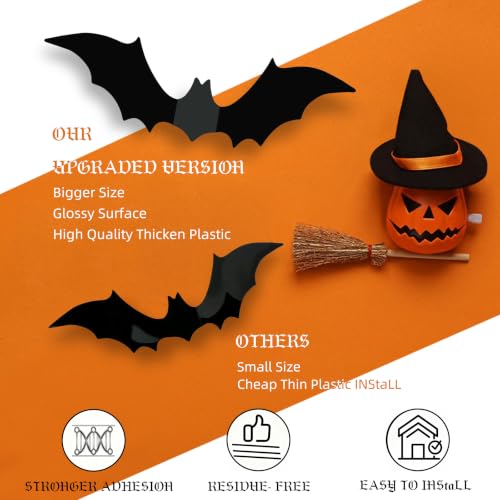 140pcs 3D Halloween Bat Wall Stickers, Reusable PVC Bat Decor for Party